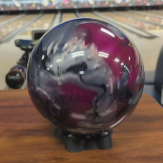 OrbitCup Omni five-bearing bowling ball stand supporting a bowling ball, video